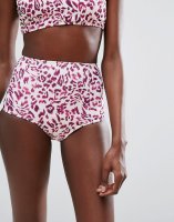 ASOS Mix and Match High Waist Bikini Bottom in Pink Animal Print