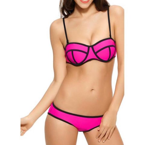 Beugel bikini Neopreen Black Lined Roze