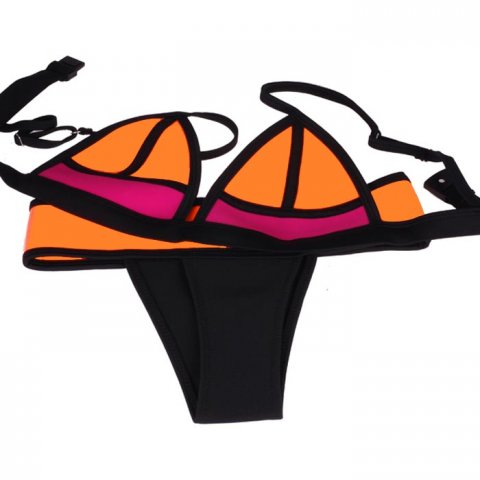 Triangel bikini Neopreen Neon Oranje Zwart