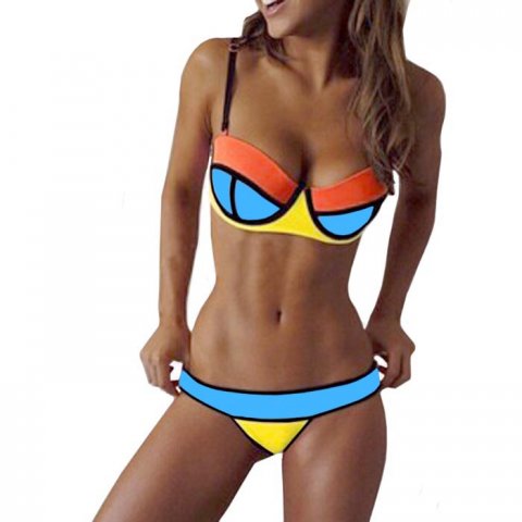 Balconette bikini Neopreen Oranje Blauw Geel