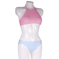 High Neck bikini Aztec print Blue Pink