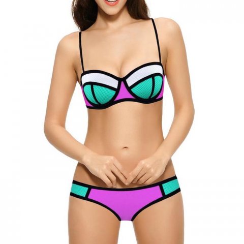 Beugel bikini Neopreen Black Lined Wit Groen Paars