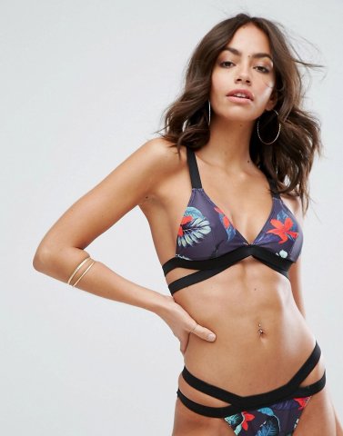 Missguided Tropical Print Double Strap Bikini Top