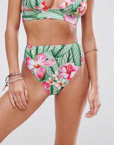 ASOS Mix and Match Exotic Palm Print High Waist High Leg Bikini Bottom