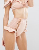 ASOS Neoprene Frill Dot Mesh High Waist Bikini Bottom