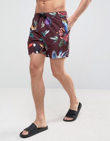 ASOS Swim Shorts With Tropical Floral Print In Mid Length