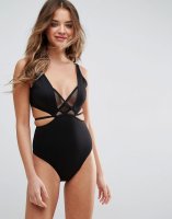 ASOS Scuba Fishnet Wrap Plunge Swimsuit