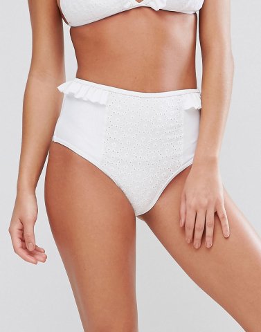 Lost Ink Broderie Frill High Waist Bikini Bottom