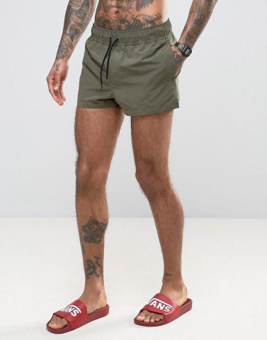 ASOS Swim Shorts In Khaki Super Short Length