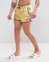 ASOS Runner Swim Shorts In Gold Metallic In Short Length