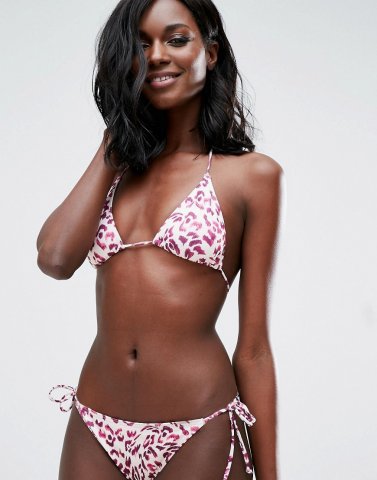 ASOS Mix and Match Micro Triangle Bikini Top in Pink Animal Print