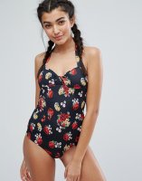 Monki Dark Floral Sweetheart Swimsuit