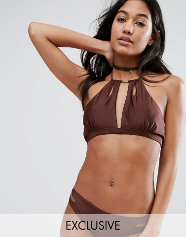 South Beach Chocolate Plunge Bikini Top With Gold Bar