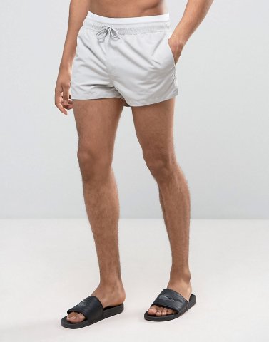 ASOS Swim Shorts In Grey With Double Waistband In Super Short Length