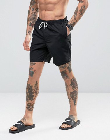 ASOS Swim Shorts In Black Mid Length