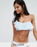 Peek & Beau Gingham Frill One Shoulder Bikini Top B-F Cup