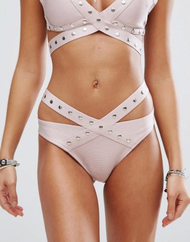 Luxe Lane Studded Mink Bandage Bikini Bottom