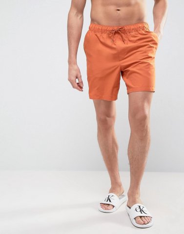 ASOS Swim Shorts In Orange Mid Length