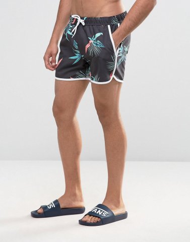 ASOS Runner Swim Shorts With Floral Print In Short Length