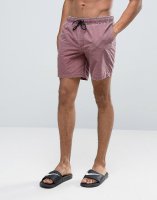 ASOS Swim Shorts In Burgundy Acid Wash Mid Length