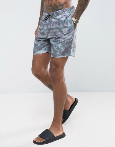 ASOS Swim Shorts With Aztec Print In Mid Length