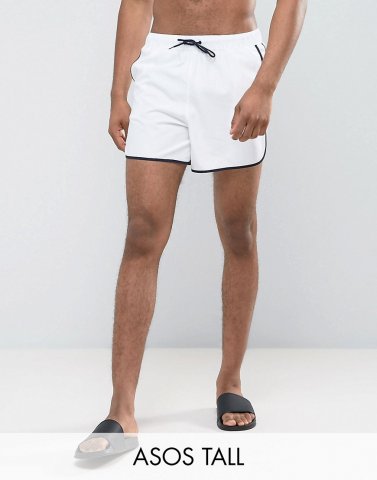 ASOS TALL Runner Swim Shorts In White In Short Length