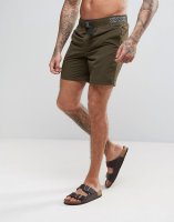 ASOS Swim Shorts In Khaki With Aztec Belt In Mid Length