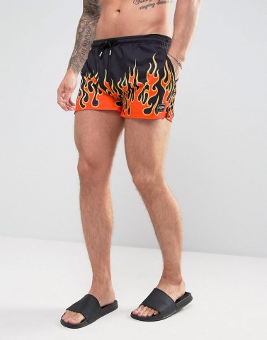 Jaded London Swim Shorts In Black With Flames