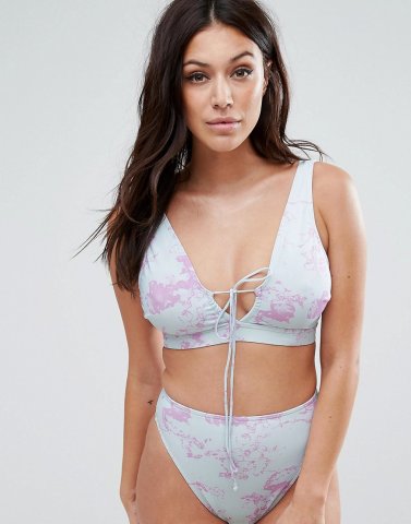 ASOS FULLER BUST Pastel Marble Print Crop Bikini Top DD-G