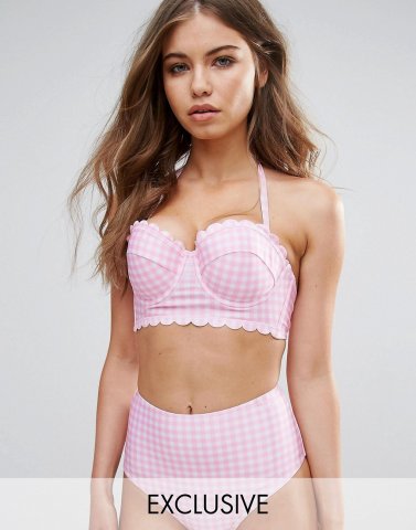 Peek & Beau Scallop Gingham Bustier Bikini Top D-G Cup