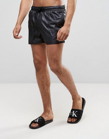 ASOS Swim Shorts In Black Wet Look Mesh In Short Length