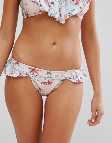 Minkpink Floral Mix Cheeky Frill Bikini Bottom