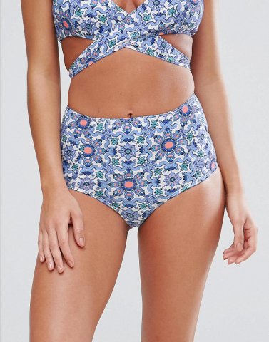 Missguided Mix & Match Tile Print High Waisted Bikini Brief