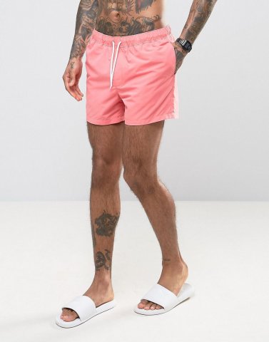 ASOS Swim Shorts In Coral Short Length