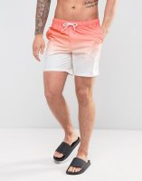 ASOS Swim Short In Orange Dip Dye In Mid Length