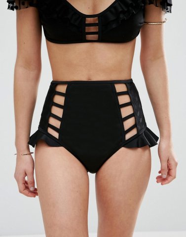 ASOS Neoprene Frill Dot Mesh High Waist Bikini Bottom