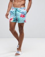 ASOS Swim Shorts With Floral Print With Triangle Logo In Short Length