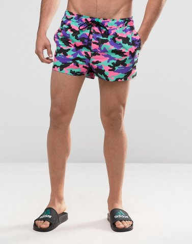 ASOS Swim Shorts With Bright Camo In Super Short Length