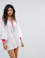 Pitusa Embroidered Cuff Beach Dress