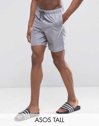 ASOS TALL Swim Shorts In Grey In Mid Length