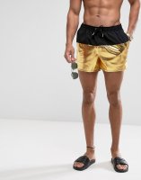 ASOS Swim Shorts With Metallic Gold Panel In Short Length