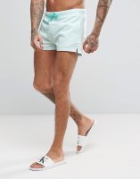 ASOS Swim Shorts In Turquoise Seersucker Stripe In Super Short Length