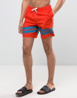 ASOS Swim Shorts In Orange With Stripe Leg And Drawcord Detail In Mid Length