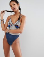 Jaded London Sequin Hummingbird Embroidered Swimsuit