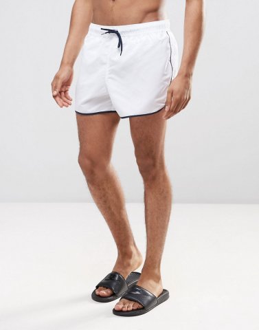 ASOS Runner Swim Shorts In White Short Length