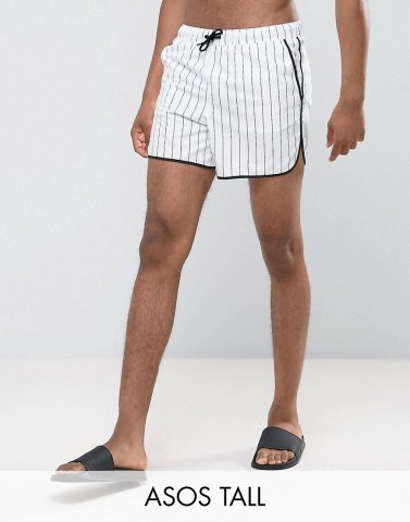 ASOS TALL Runner Swim Shorts In White With Vertical Stripe