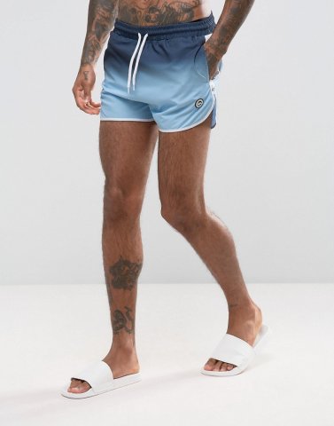 Hype Swim Shorts In Blue Fade With Taping