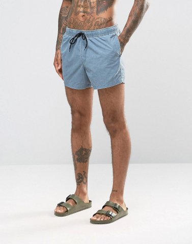 ASOS Swim Shorts In Blue Acid Wash Short Length