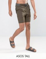 ASOS TALL Swim Shorts In Khaki With Aztec Belt In Mid Length