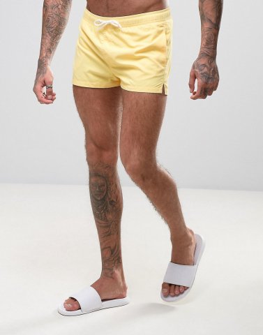 ASOS Swim Shorts In Yellow Super Short Length